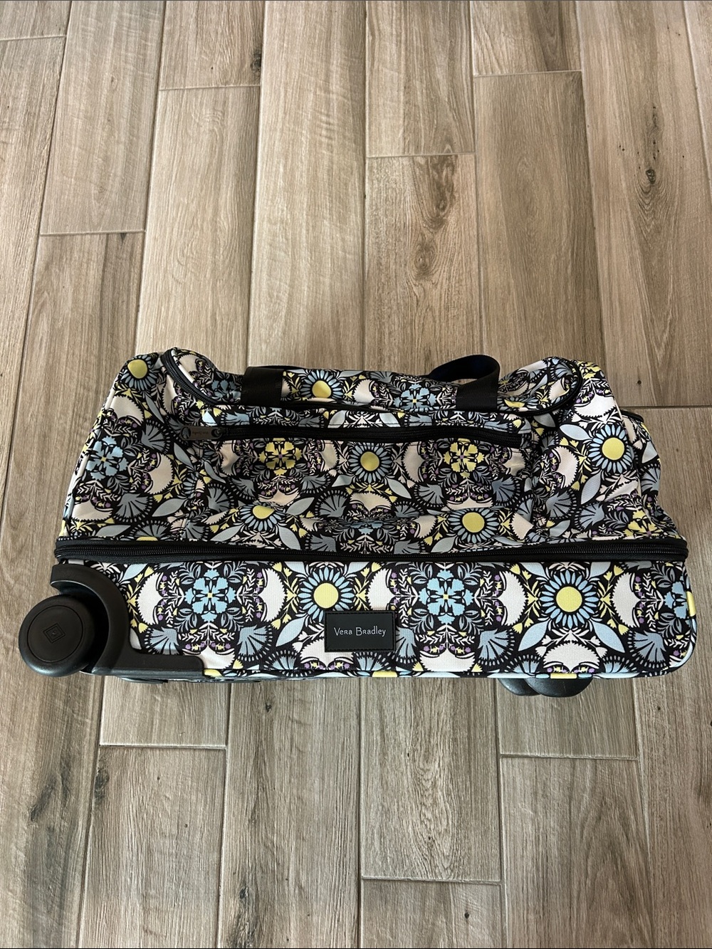Vera Bradley Rolling Duffel - Yellow, Black & White Floral Pattern